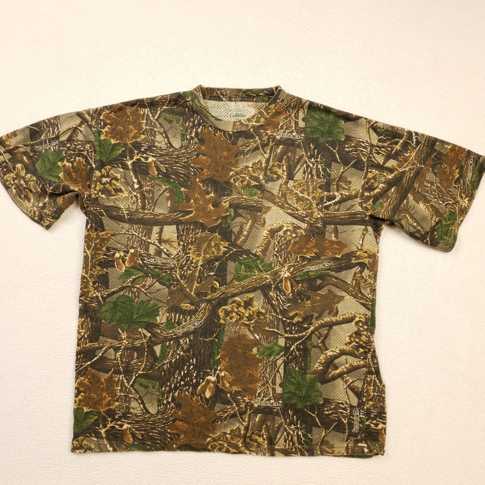 Cabelas Camo T-Shirt Mens XL Seclusion 3D Mesh Pocket Short Sleeve Hunting Mesh